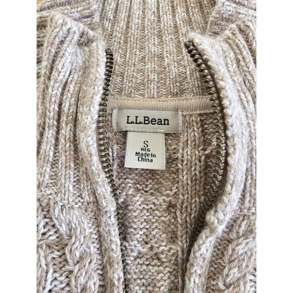 L.L Bean Cableknit Cardigan Sweater Full Zip Women's Size S Beige Preppy - Picture 4 of 8